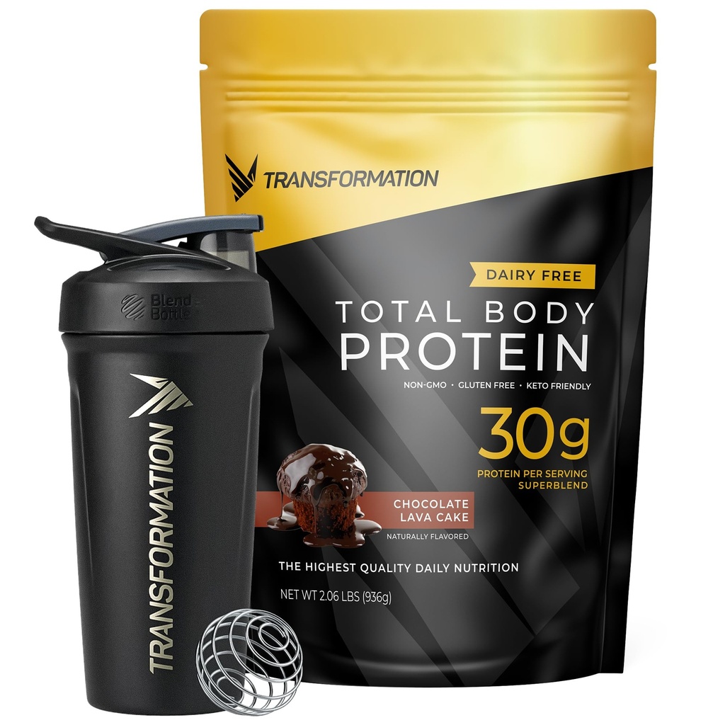 Transformation Chocolate Protein Powder & Performance Insulated Shaker Bottle tención 30G Multi-Protein Superblend ← Peptides Collagen, Egg White & Plant Blend ← MCT Oil ← Aminoácidos BCAA