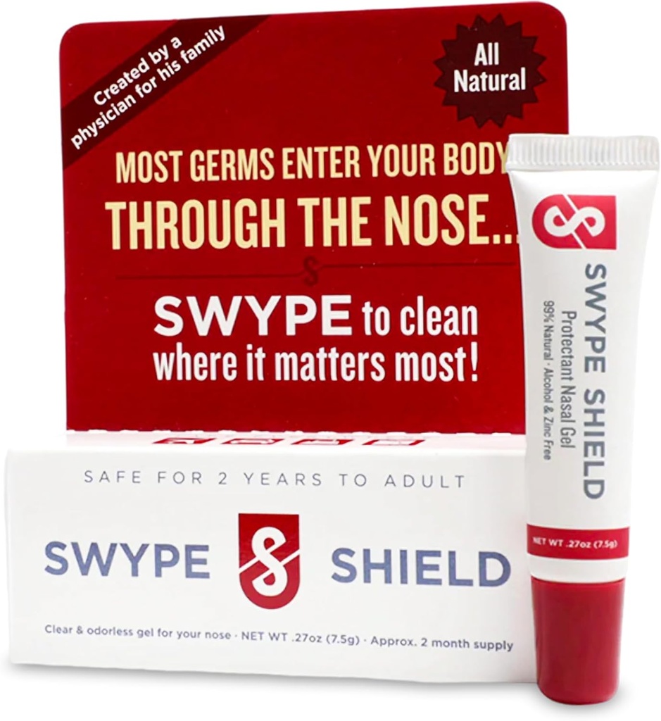 Swype Shield Airborne Particle and Allergen Blocker Nasal Gel - Drug-Free, for Pollen Allergy Sufferers, for Airplane Travel - (Unscented) Over 180 Applications Por Tube (0.27 oz, 7.5g Pack of 1)