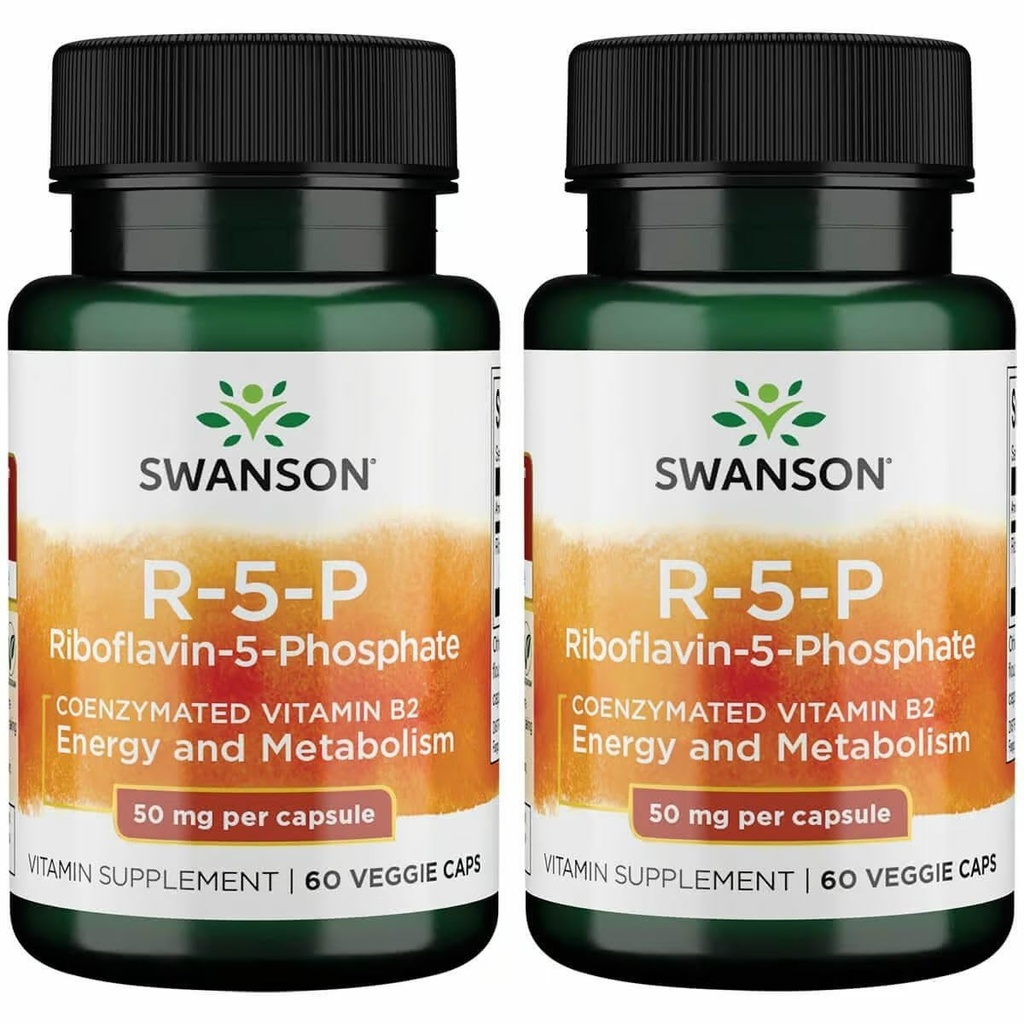 Swanson R-5-P (Riboflavin-5-Phosphate) - Vitamina B2 Suplemento Promoción de Energía, Metabolismo & Vision Health - Natural Wellness Formula - (60 cápsulas) (2 Pack)