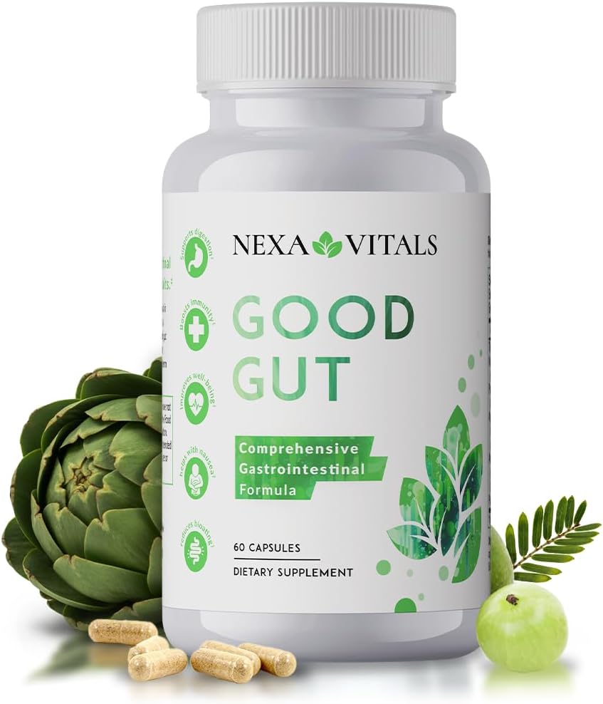 Buena Gut - Digestión Apoyo a las hierbas para restaurar la salud del Gut - Promover los movimientos saludables del intestino, Reducir la motilidad del Búsculo &amp; Boost GI w/Triphala & Artichoke Extract - 60 cápsulas