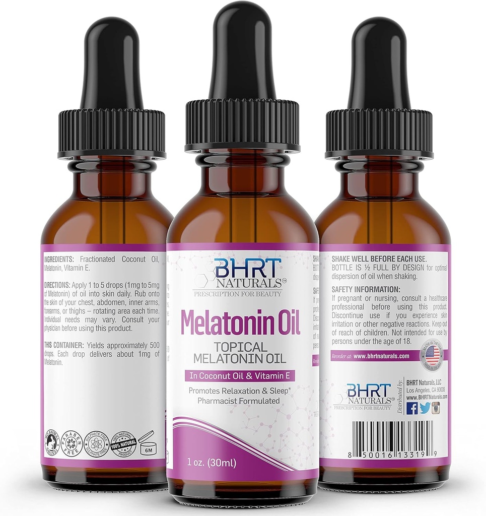 – Aceite de melatonina líquida tópica - Ayudas naturales al sueño - Melatonina ecológica para adultos (1 botella)