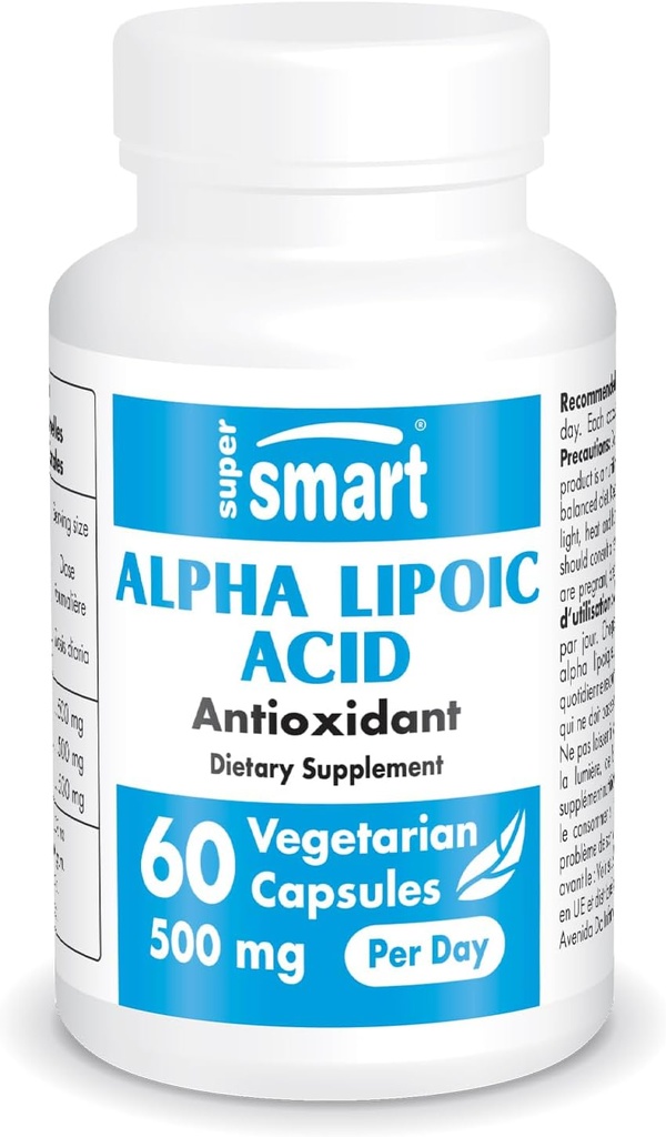 Supersmart - Acid lipoico alfa 500mg por día - Antioxidante universal de alta potencia - Suplemento ALA Silencioso No GMO &amp; Gluten Gratis - 60 cápsulas vegetarianas