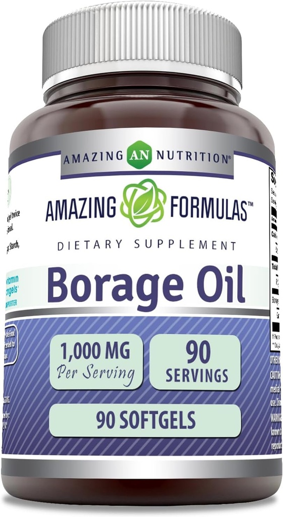 Amazing Formulas Borage Oil Supplement | 2000 Mg Per Serving | Softgels | Non-GMO | Gluten-Free | Made in USA (1 Pack, 90 Count)