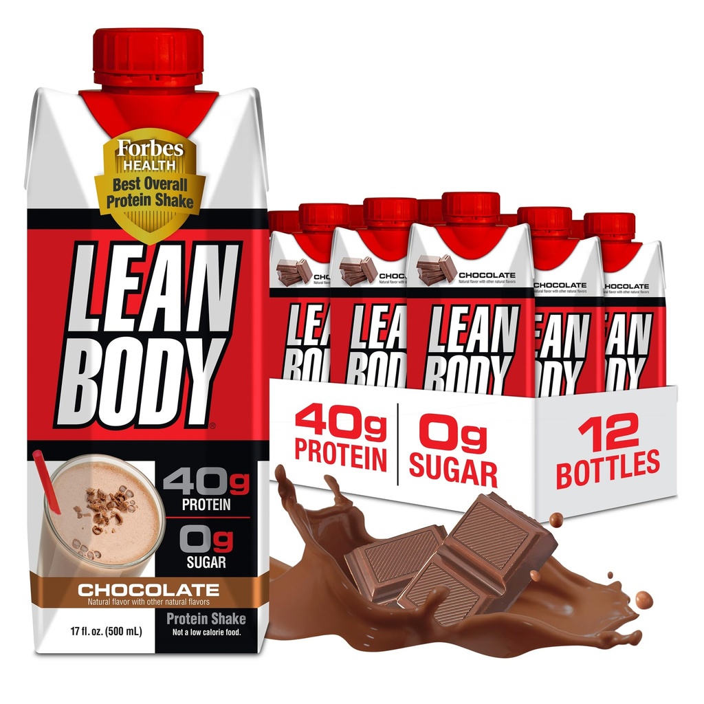 Lean Body Ready-to-Drink Chocolate Protein Shake, 40g Protein, Whey Blend, 0 Sugar, Gluten Free, 22 Vitaminas & Minerales, LABRADA, 17 Fl Oz (Pack of 12)
