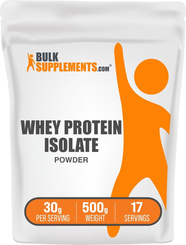 BulkSupplements.com Whey Protein Isolate Powder - Unflavored Whey Protein Powder, Suplemento Nutricional - Gluten Free, 30g por Serving, 500g (1.1 lbs) (Pack de 1)