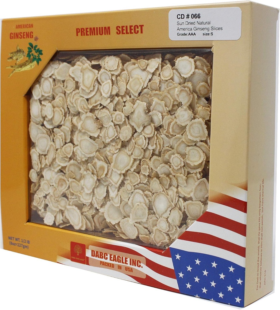 DOL American Ginseng Slices de Wisconsin (Sliced Ginseng Root Wisconsin Grown! La mayoría de la gente lo usa para hacer té Ginseng! ¡Bien por Salud! 8OZ/Box