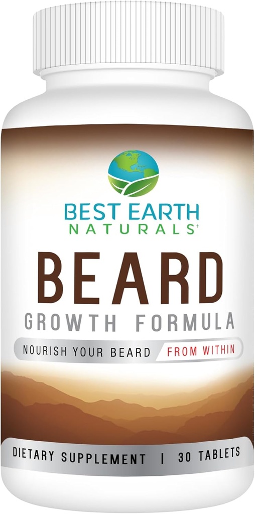 Mejores Naturales de la Tierra Crecimiento de la barba Fórmula para Hombre Vitaminas, Nutrientes, Biotina, Saw Palmetto y PABA para el Crecimiento del Pelo Facial 30 Cuenta