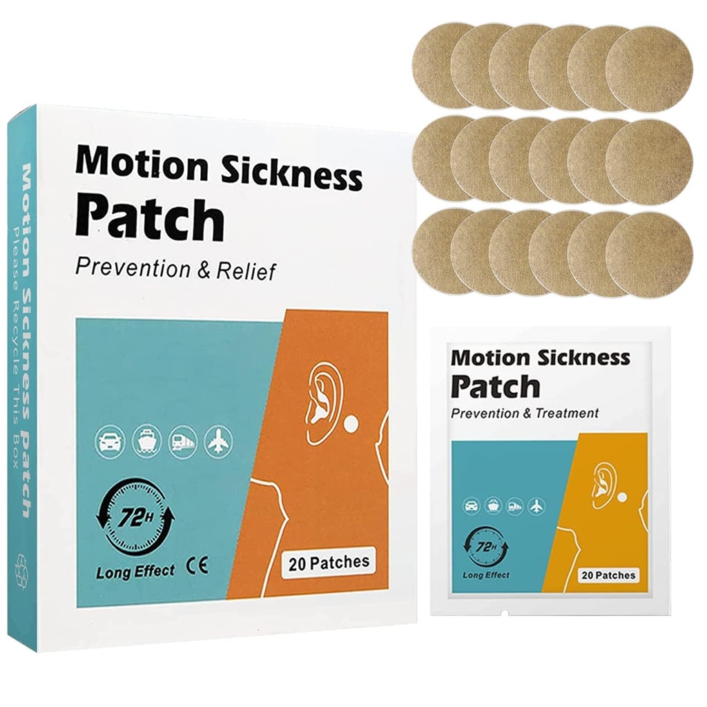 MQUPIN 20 Count Motion Sickness Patches - Fast Acting Relieves Dizziness from Seasickness and carsickness, Suit for Car and Boat Rides, Cruise and Airplane Travel Patches