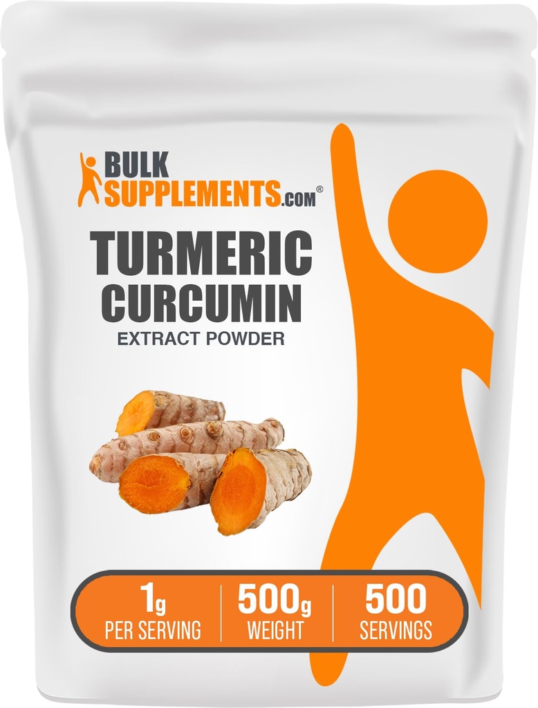 BulkSupplements.com Turmeric Extract Powder - de Turmeric Root, Curcumin Supplements, Turmeric Curcumin Powder - Gluten Free, 1g por Serving, 500g (1.1 lbs) (Pack of 1)
