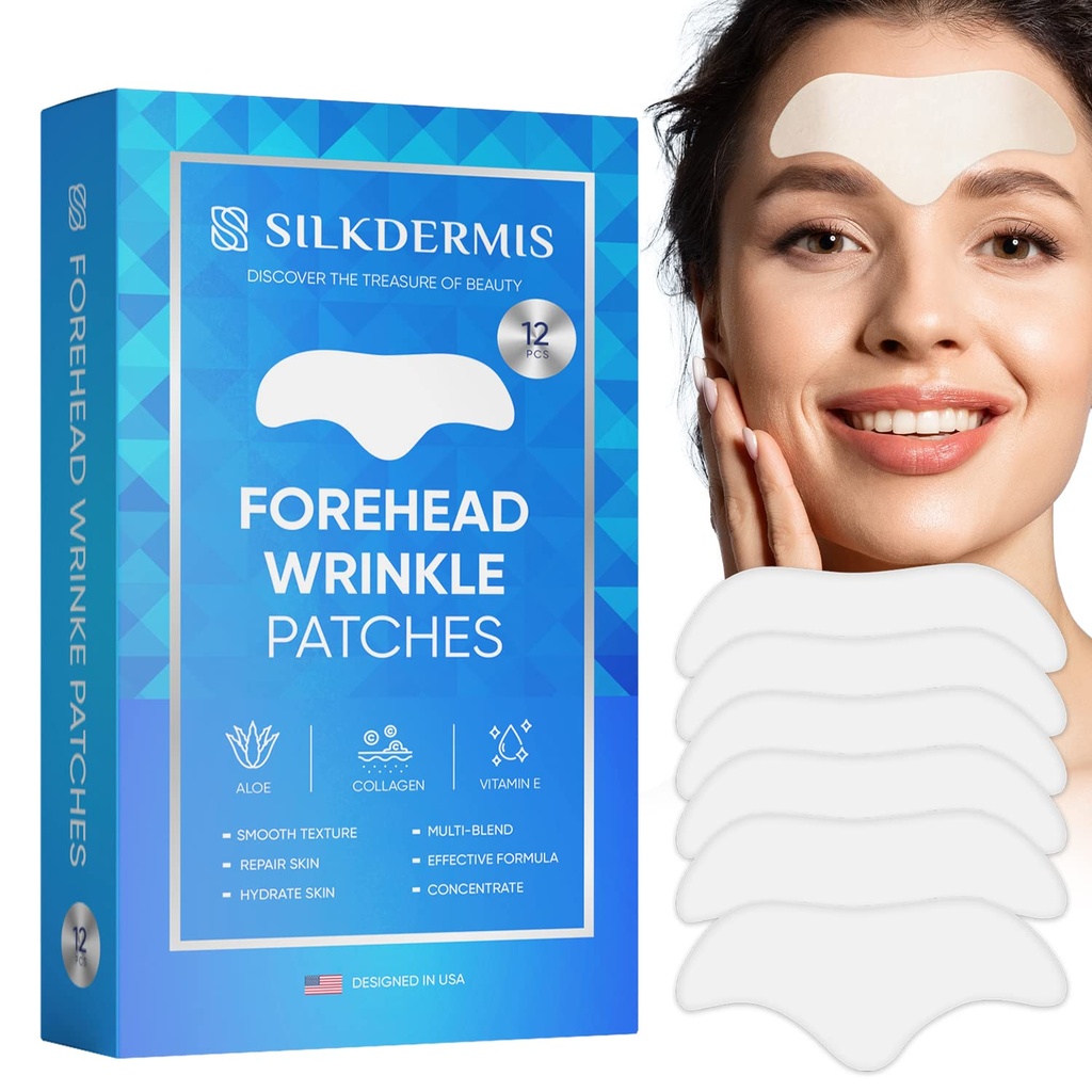 Patches de arrugas de la frente 12Pcs con Aloe, Collagen, Vitamina E, Patches anti arrugas, Tratamiento de arrugas de la frente