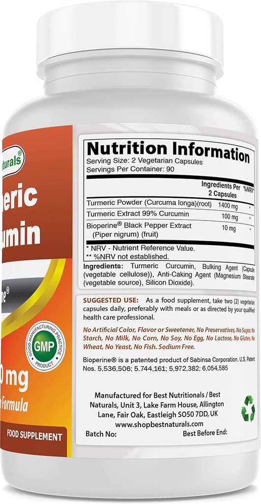 Curcumina Turmérica 1500 mg con Oxido de Bioperina &amp; Magnesio 500 mg