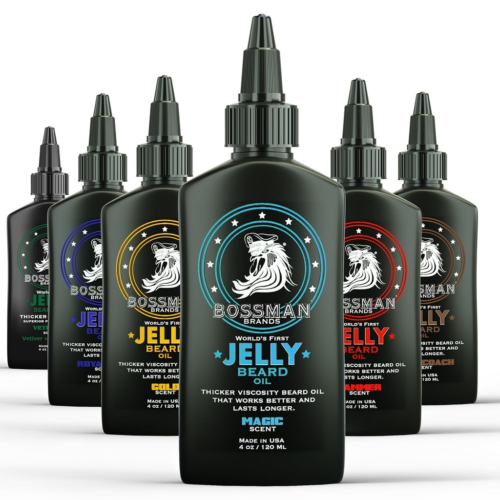 Bossman Jelly Beard Oil Variety Pack - Beard Grooming Care and Growth Kit - All 6 Beard Jelly Oil Scents - Made in USA