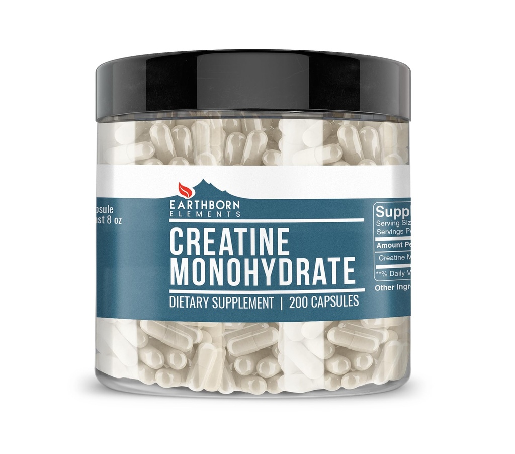 Elementos de la Tierra Creatina Monohydrate 200 Capsules, Puro ' Undiluted, No Additives