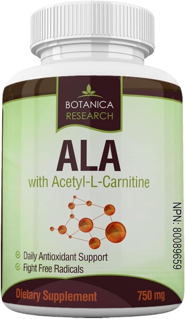 Ácido Lipoico alfa con Carnitina Acetyl L - ALA ALC Anti Aging Health & Wellness Fórmula para apoyar Nerve Health, Tingling Feet, Hands, Limbs 60 cápsulas Complejo de vitaminas