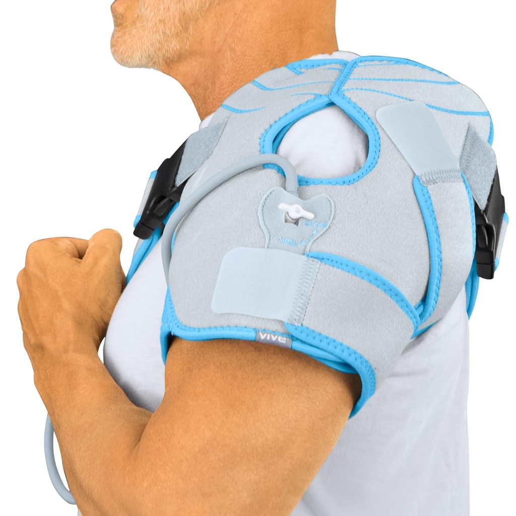 Brazalete de manguera flexible ártico - Cold Compression Wrap con bomba - Soportes Rotator Cuff, Hombro congelado, Tendinitis, Juntas deslocalizadas, Lágrimas de Labrum, Dolor, Sprains - Fitas de hombro izquierdo o derecho