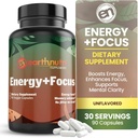 EarthNutri Energy + Focus Supplement - Energy Boost &amp; Memory Enhancer with PeakO2, AlphaSize, Cognizin, PurCaf, Theacrine, Acetyl L-Carnitine y L-Tyrosine - 3 Capsules Por Serving