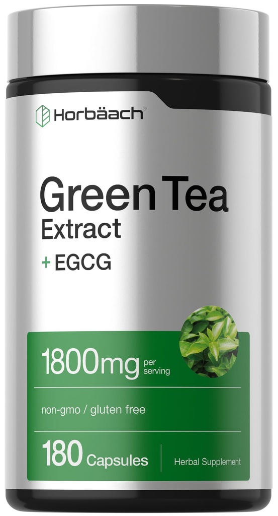 Horbäach EGCG Green Tea Extract Pills ← 180 Capsules  Max Potency ← Non-GMO &amp; Gluten Free Supplement