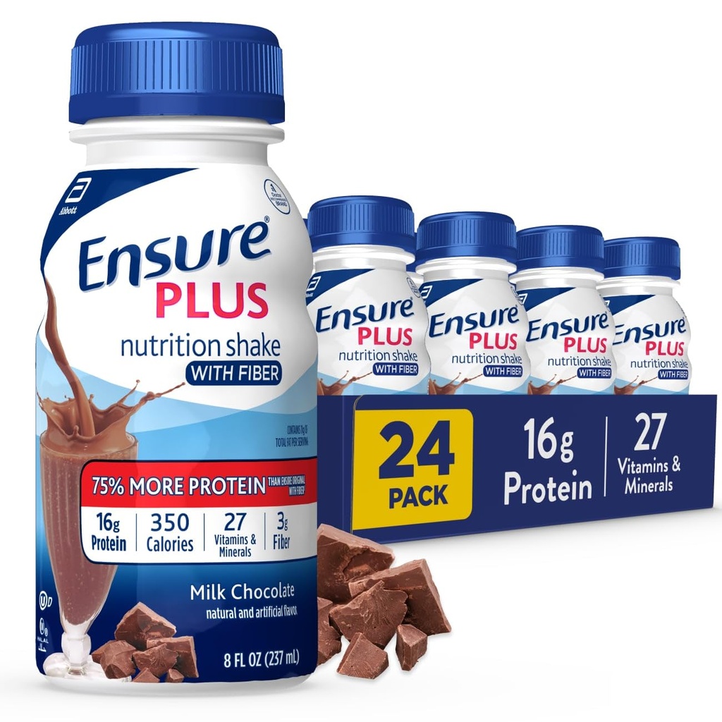 Agitación de nutrición de chocolate leche con fibra tóxica Reemplazo de comida rígida listo para beber Silencio 16g Proteína y 27 vitaminas y minerales latitud 8 fl oz - 24 Pack