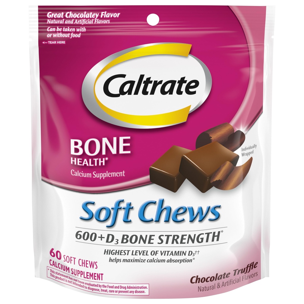 Caltrato Soft Chews 600 Plus D3 Calcio Vitamina D Suplemento, Chocolate Truffle - 60 Conde(Paquete Mayo Vary)