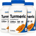 Nutricost Turmeric Curcumin Pills (3 Pack) with BioPerine and 95% Curcuminoids, 2300mg, 120 Capsules, Veggie Capsules, 767mg Per Cap, 40 Servings, Gluten Free, Non-GMO