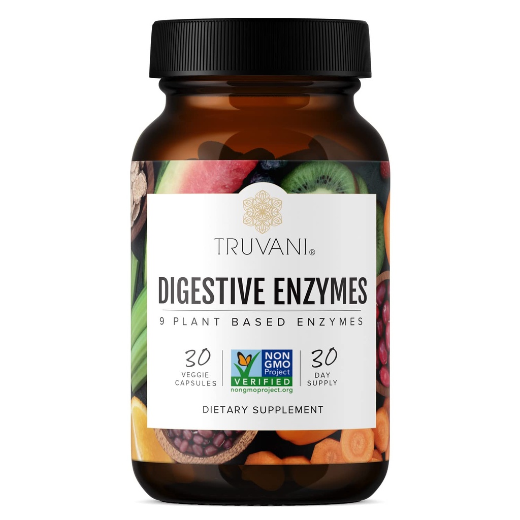 Truvani Digestive Enzymes ← 9 Enzyme Blend ← Apoyo Digestivo Silencio Reducir Bloating  Aumento Nutrient Absorption ← Non-GMO Capsules Tortura 30 Day Supply