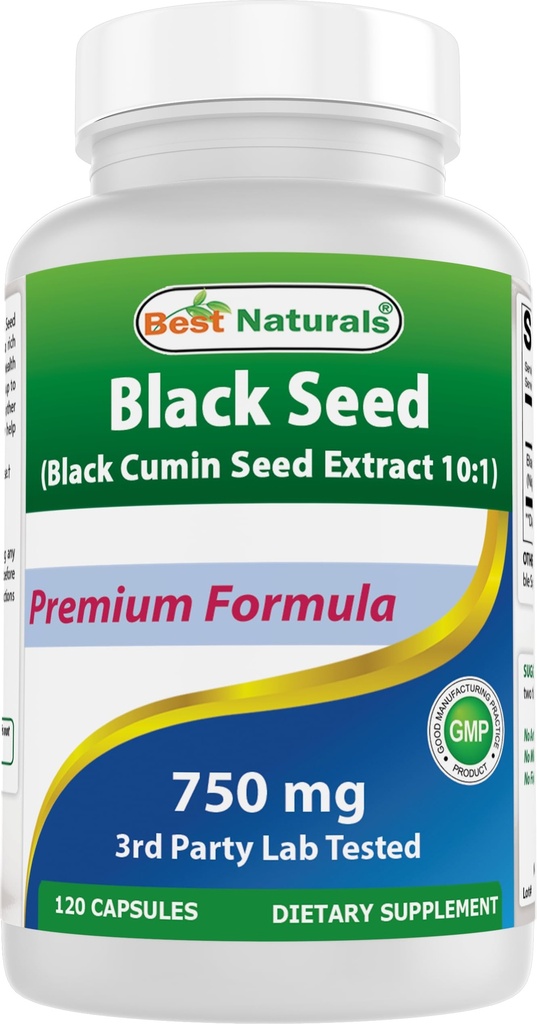 Mejores Naturales Semilla Negra (Black Cumin Seed Extracto 10:1) 750 mg Por Serving- 120 Capsules