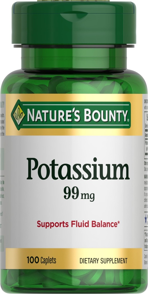 Bounty Potassium 99mg de la naturaleza, soporta equilibrio fluido y actividad muscular, involucrado en la función normal del corazón, Potasio Gluconato Suplemento dietético, Gluten Free, 1 Por día, 100 cápsulas vegetarianas
