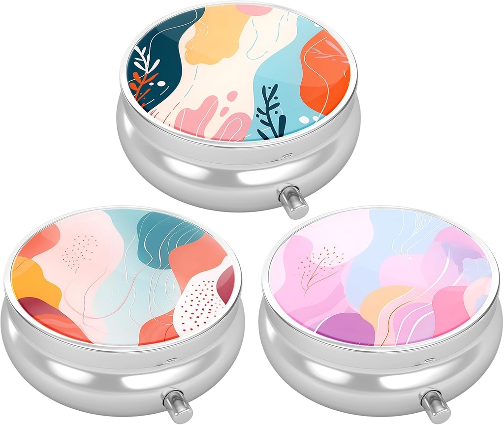 3 Caja de Píldora de Empaquetado, Funda de Píldora Pequeña para Propósito &amp; Bolsillo, Organizador de Medicina Cuda, Contenedor de Contenedor de Medicina Portátil para Tener Vitaminas, Medicación, Petróleo de Pesca &amp; Suplemento, Patrón de Estilo de Arte