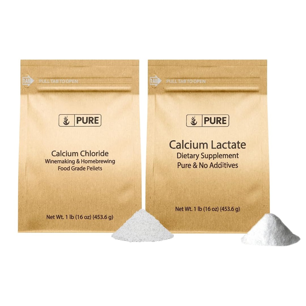 Ingredientes originales puros Calcium Chloride & Calcium Lactate Bundle, (1lb) Suplementos dietéticos, Fine Powders