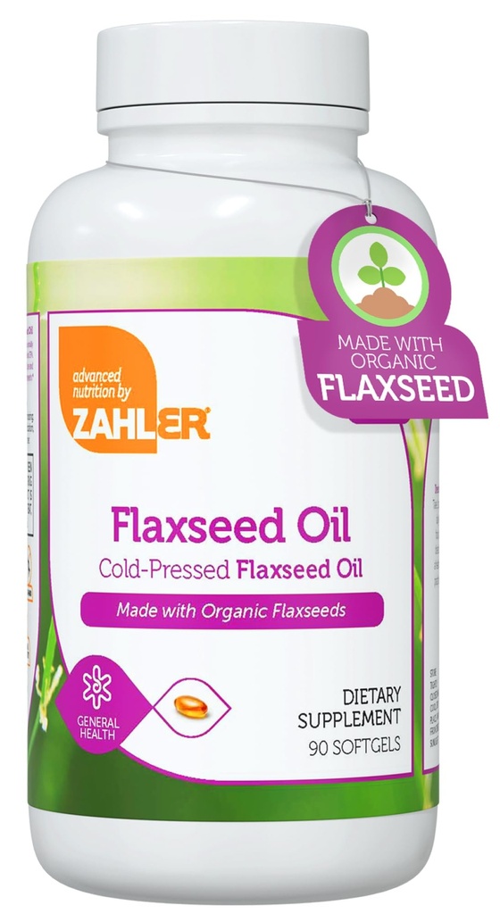 Zahler Orgánica Flaxseed Oil - 1000mg Softgels - Orgánica Omega 3 ALA Suplemento - Kosher No GMO Gluten Free Vegetarian-Friendly Flaxseed (90 Cuenta)