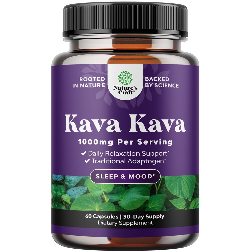 Kava Kava Root Extract Suplemento 1000mg - Soporte herbal rápido con Kavalactones para el Mood Equilibrado - Relajando las cápsulas calmantes para el alivio de estrés > Mejor sueño - 30 servicios