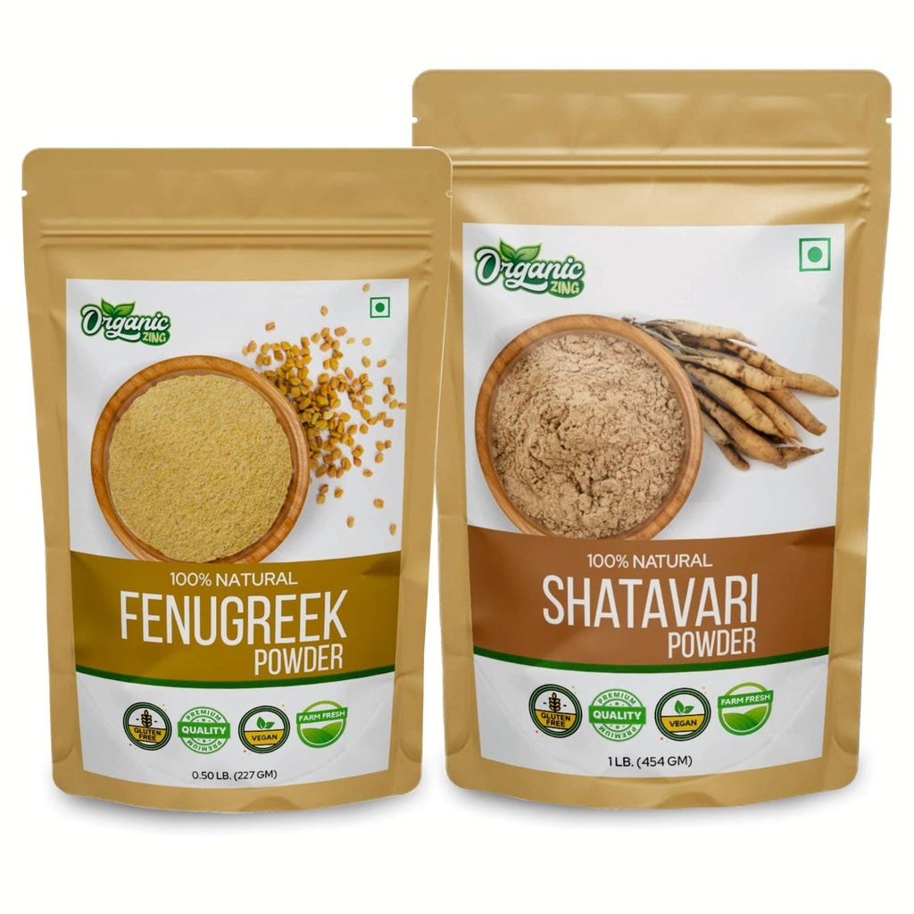 ORGANIC ZING Shatavari- 454g &amp; Fenugreek Powder- 227g