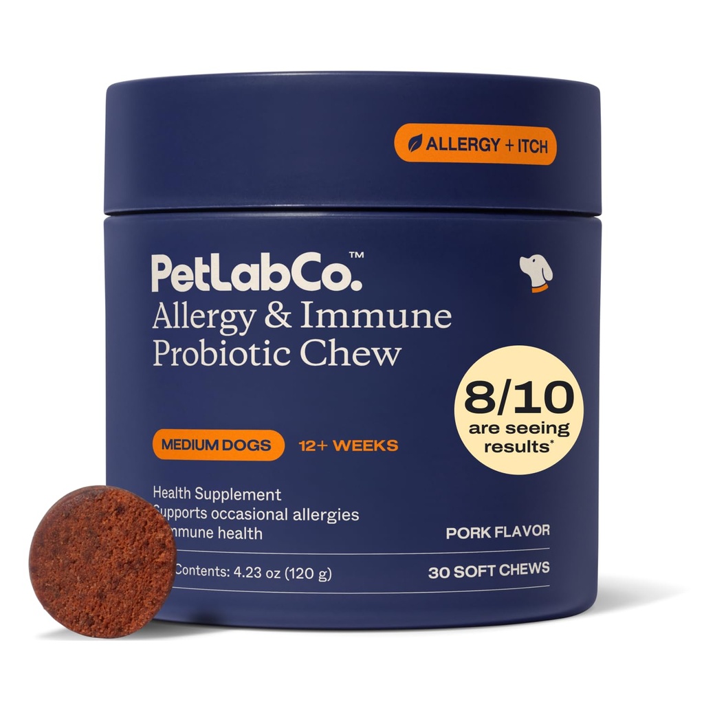 PetLab Co. Allergy & Immune Daily Probiotics for Dogs. Supports Yeast Production, Seasonal Allergies, Intermittent Itchiness, Gut & Digestive Health for Medium Size Dogs, Packaging May Vary