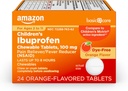 Cuidado básico Tablas para niños Ibuprofeno, Alimentador de dolor y Reductor de fiebre, Sabor de naranja, Edades 2-11, Dura hasta 8 Horas, 100 mg, 24 Cuenta