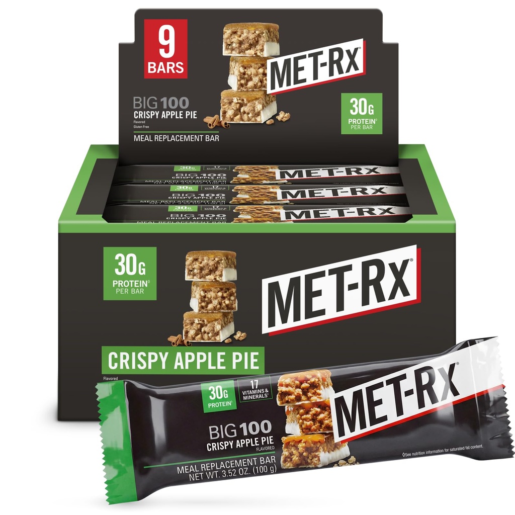 MET-Rx Big 100 Colossal Protein Bares, Crispy Apple Pie Meal Replacement Bares, 9 Cuenta