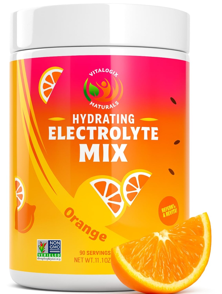 Electrolyte Powder – Zero Sugar Orange Hydration Mix | 90 Servings | Keto, Vegan, Gluten-Free | Natural Electrolytes for Muscle Recovery, Energy & Cramp Support | for Women, Runners, Athletes