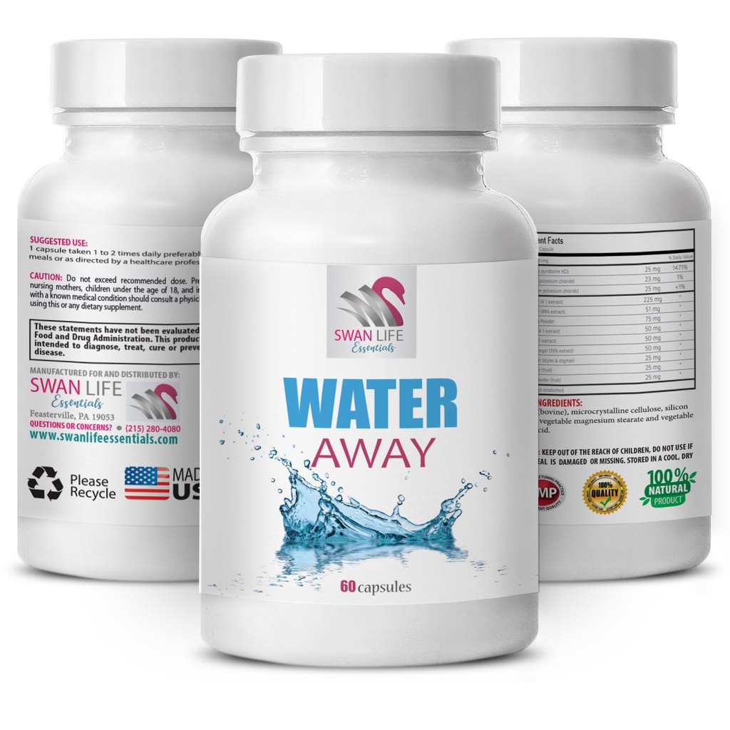 Mezcla diurética natural - AGUA AGUA - Complejo diurético, Complejo diurético, Manejo del equilibrio del agua, Soporte de hinchazón natural, Agua herbal, hierbas diuréticas, Manejo del equilibrio fluido 1Bot 60Caps