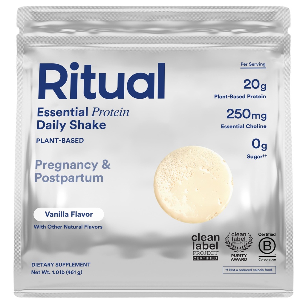 Polvo de proteína basada en plantas veganas prenatales rituales: Choline to Support Pregnancy, Postpartum, " Lactation, 20g Proteína de guisantes orgánicos de granjas regenerativas en EE.UU., Sugar Free†, Vanilla, 1 Lbs