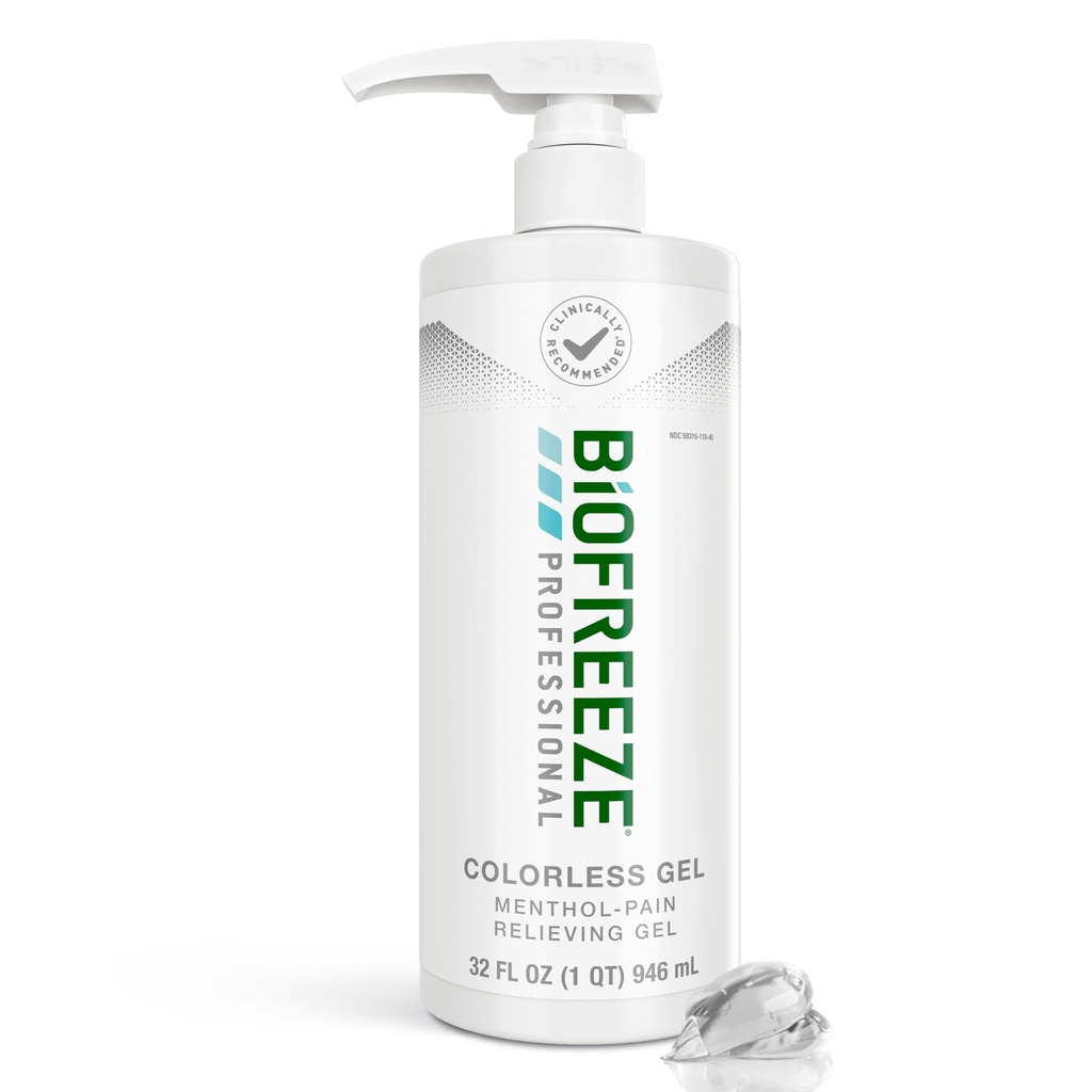 Biofreeze Professional Gel Pain Relief for Knee, Neck, Hip, Joint, Shoulder, & Simple Backache, Arthritis Pain Reliever, Sore Muscle Relief, Colorless Menthol Gel 32 Fl Oz