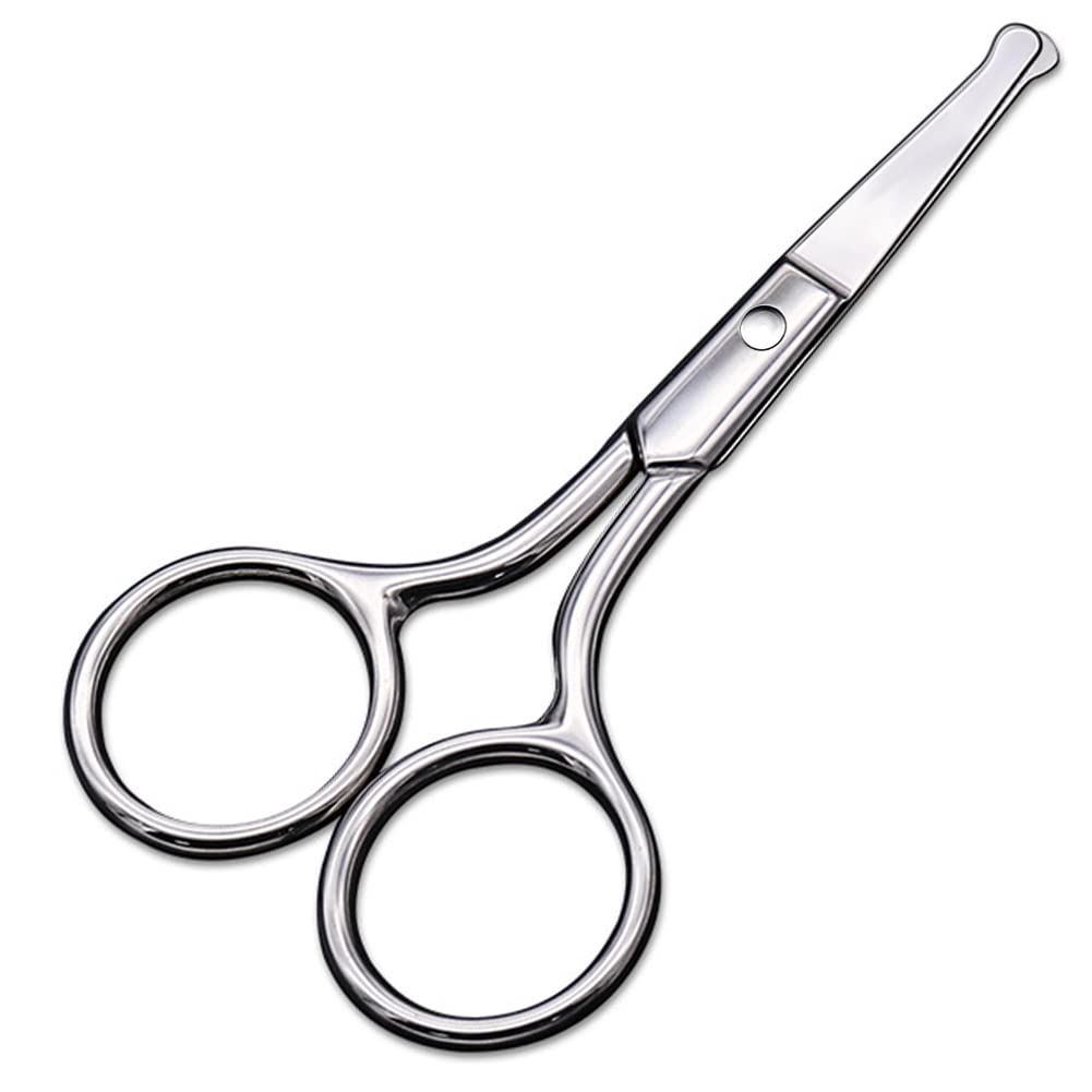 Tijeras pequeñas con diseño de propina redonda - Escoba profesional para el cabello, pestañas, nariz, recortar la ceja, bigote - no dañará la cavidad nasal