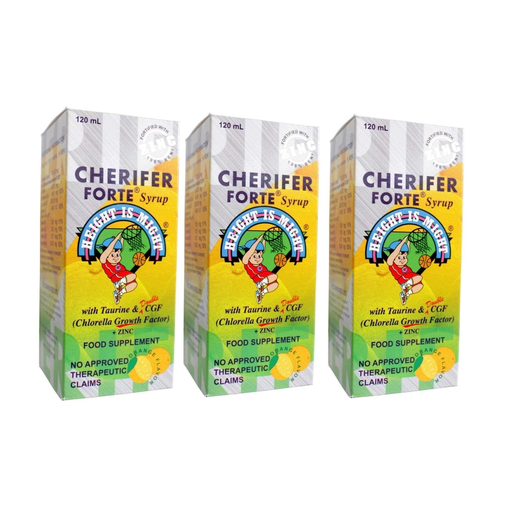 3 CHERIFER Forte Syrup w/Taurine " Double Chlorella Growth Factor + Zinc 120ml