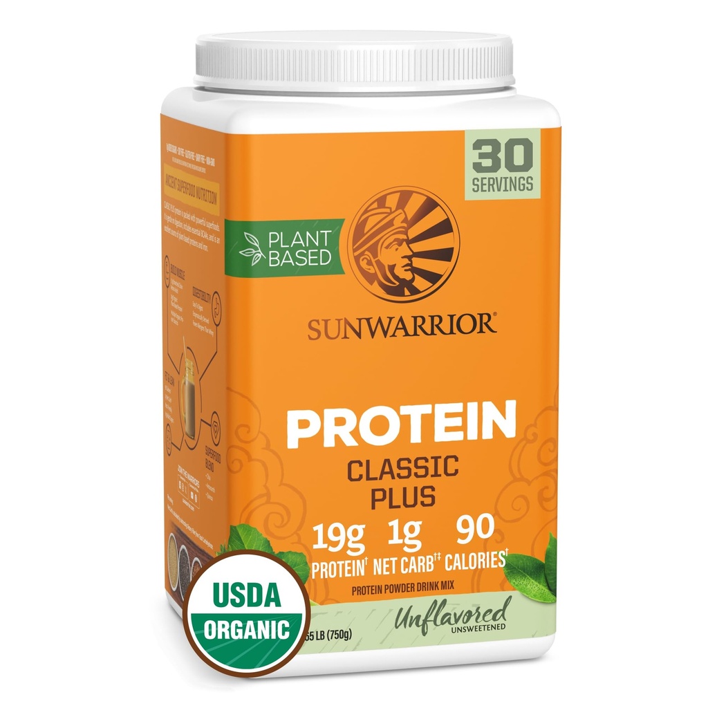 Vegan Organic Protein Powder Planta-basada 5 Superfood Quinoa Chia Semá Soy Free Dairy Gluten Free Synthetic Free NON-GMO ← Desarrollado 30 Serviciones latitud Classic Plus por Sunwarrior