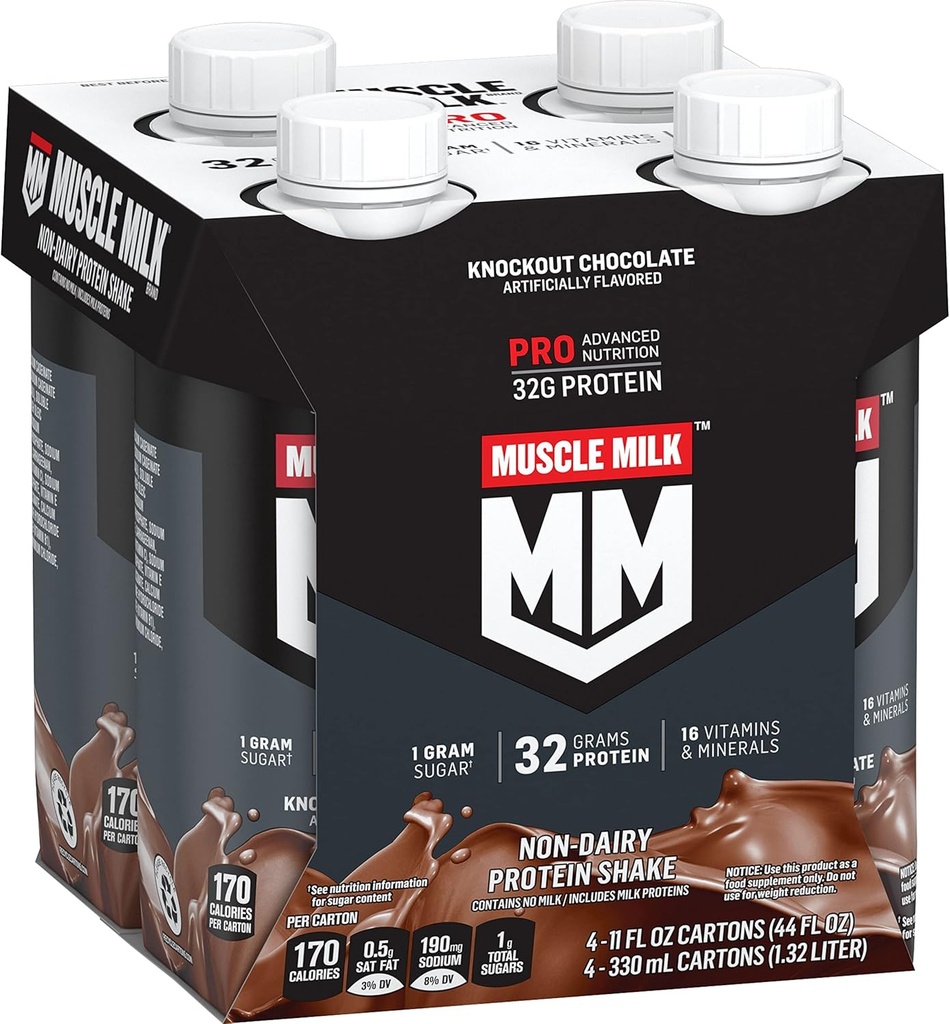 Muscle Milk Pro Series Protein Shake, Knockout Chocolate, 4 Cuenta