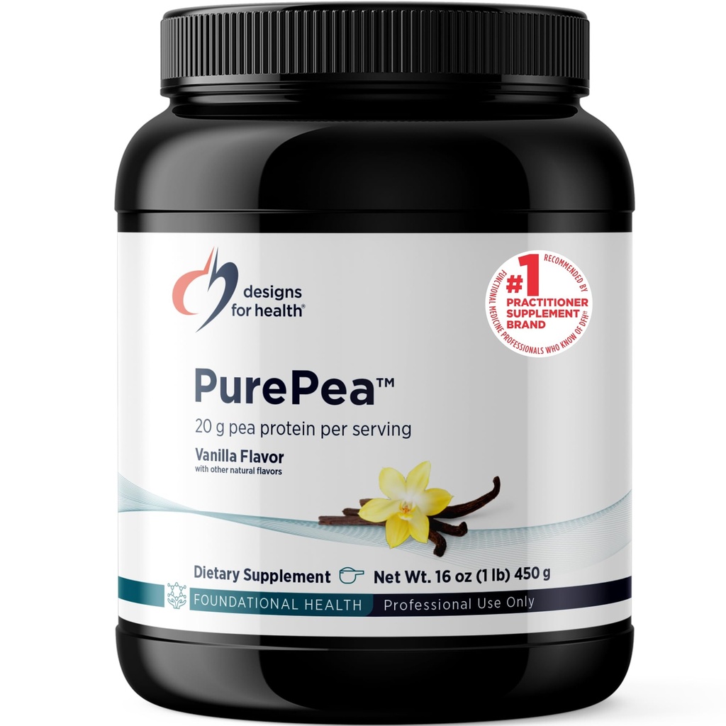 Diseños para la salud PurePea - 20g Pea Vegan Proteína, Bebida natural sin GMO Suplemento de Polvo, Vainilla (15 Servimientos / 450g)