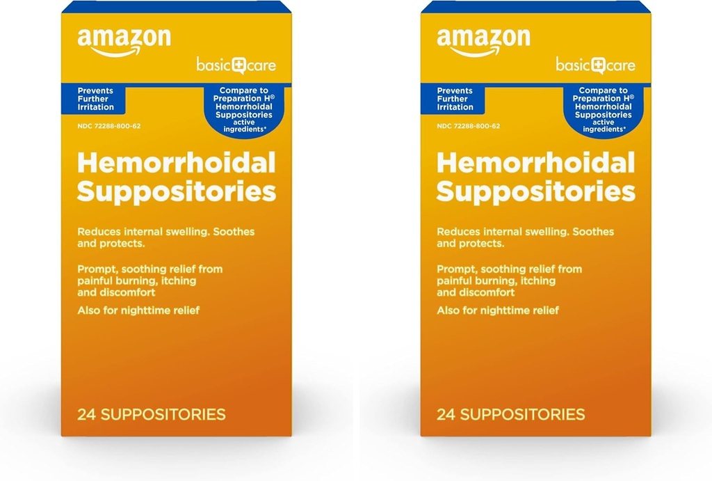 Cuidado básico Hemorrhoidal Suppositories, Alivio de Quemar, Comezón y Descomfort de Hemorrhoids, 24 Cuenta (Pack of 2)