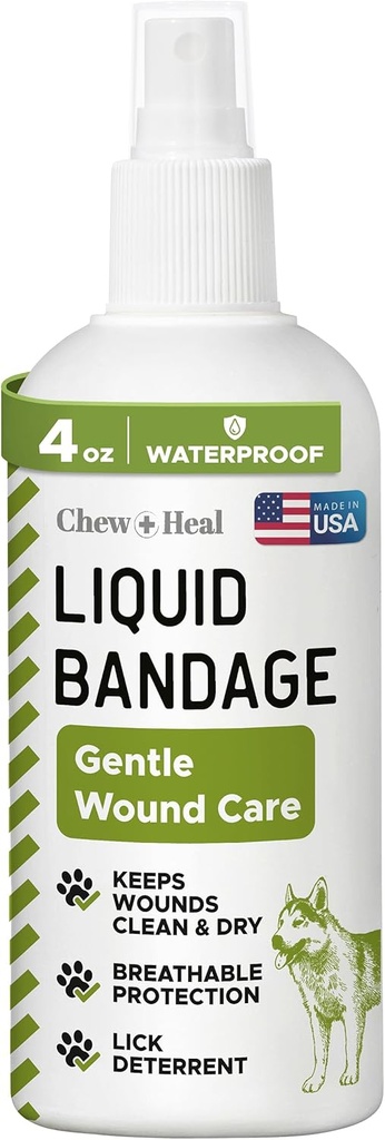 Banda líquida de mascotas para perros - 4 oz Spray con Aloe - Cuidado de la herida para perros incluyendo cortes, rayas y puntadas - respirable e impermeable