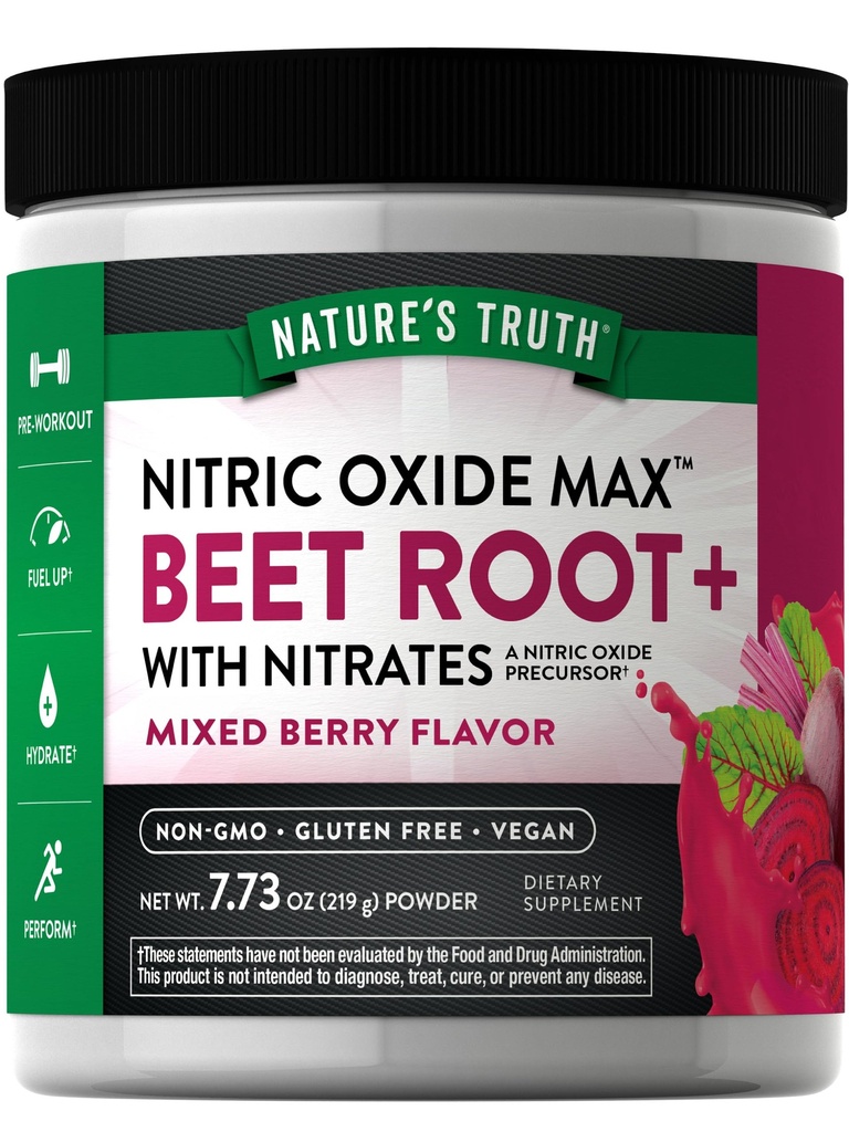 Nature's Truth Beet Root Powder | 7.73 oz | Nitric Oxide Supplement for Men and Women | Vegan, Non-GMO & Gluten Free Pre-Workout | Mixed Berry Flavor