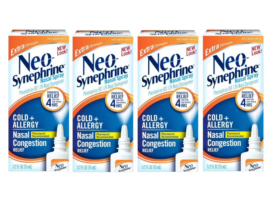 Neo-Synephrine Nasal Spray , Fórmula de Fuerza Extra, 0,50 onzas cada uno (Value Pack de 4)