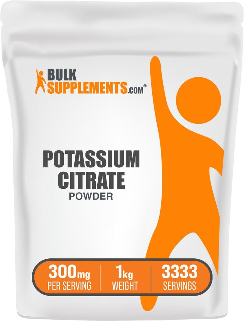 BulkSupplements.com Potassium Citrate Powder - for Hydration Support, Mineral Supplement, Potassium 99mg - Gluten Free, 300mg por Serving, 1kg (2.2 lbs) (Pack of 1)