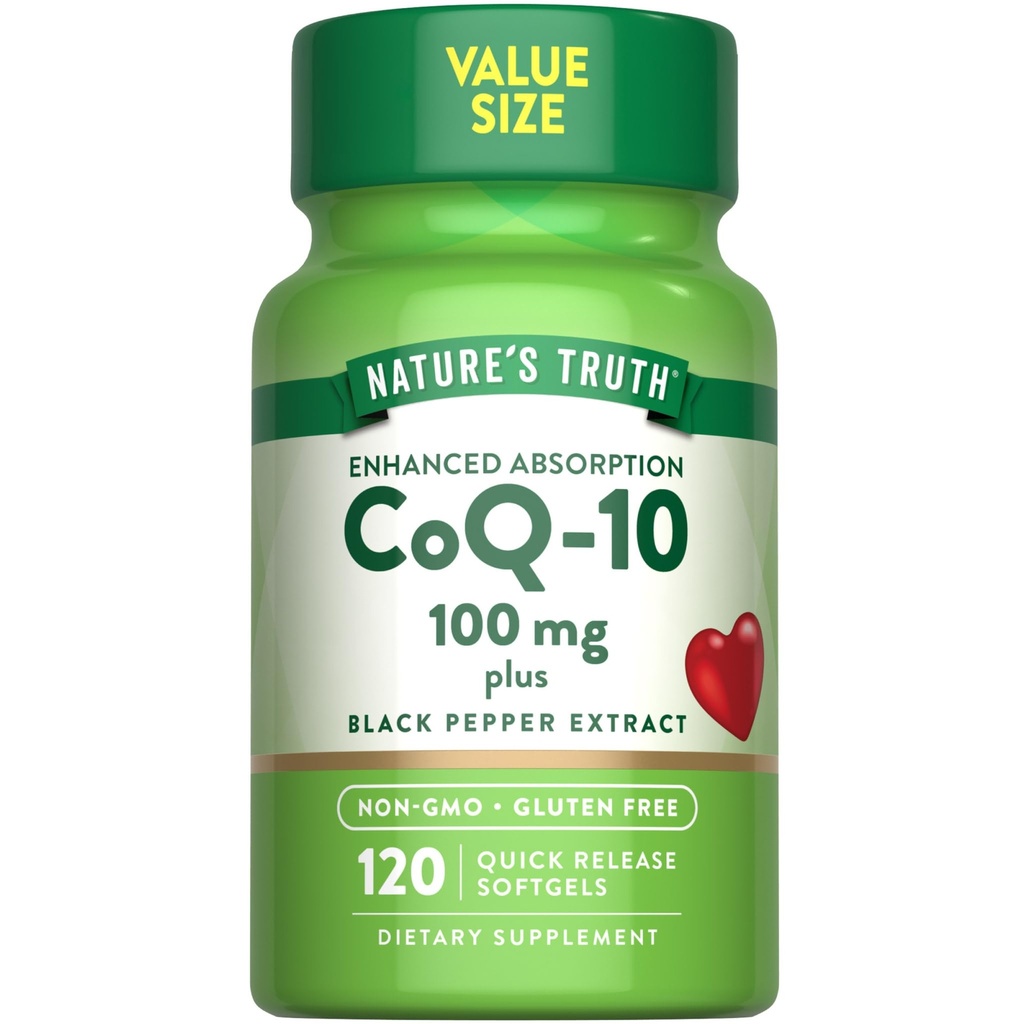 Nature's Truth CoQ10 100mg | 120 Softgels | High Absorption | Non-GMO & Gluten Free Coenzyme Supplement | with Black Pepper Extract